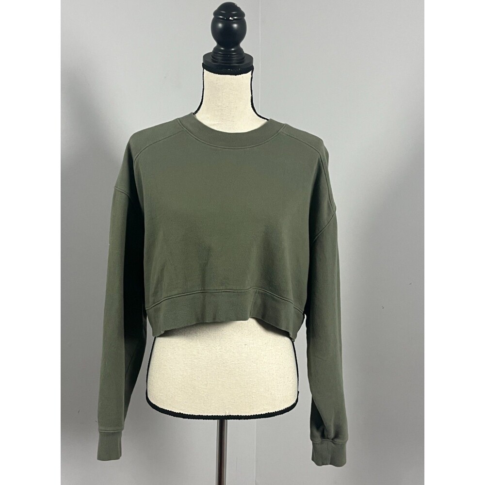 Nuuds Cropped Crewneck Olive Green Oversized Sweatshirt Women's Medium